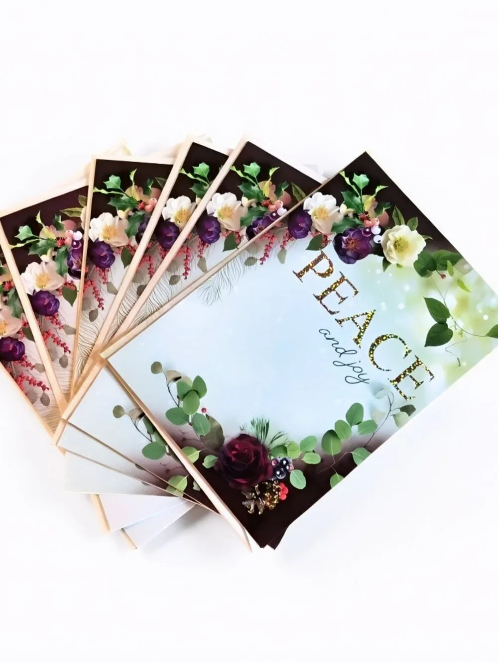 Leanin' Tree Christmas Cards Set of 6 Unused Floral Holiday Greeting Cards